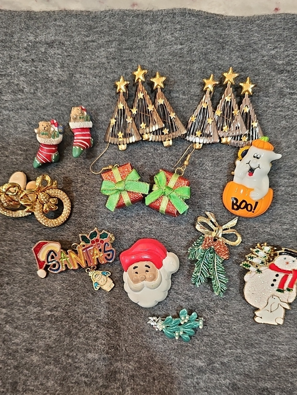 Assorted Holiday Pins And Earrings